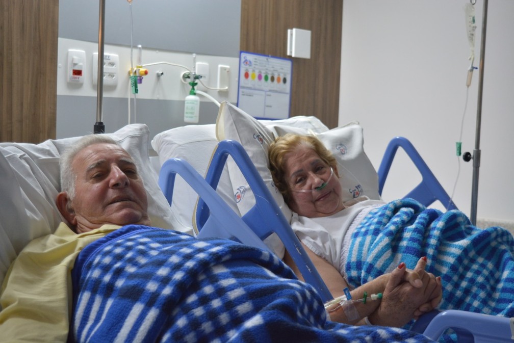 Wilson Santo Mathias, de 80 anos, e Maria José Mathias, de 72 anos, ficaram internados juntos para o tratamento da Covid-19 — Foto: Santa Casa de Misericórdia de Presidente Prudente