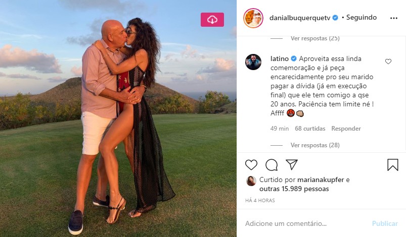 Latino cobra dívida de Amilcare Dallevo Jr. em postagem de Daniela Albuquerque (Foto: Reprodução/Instagram)