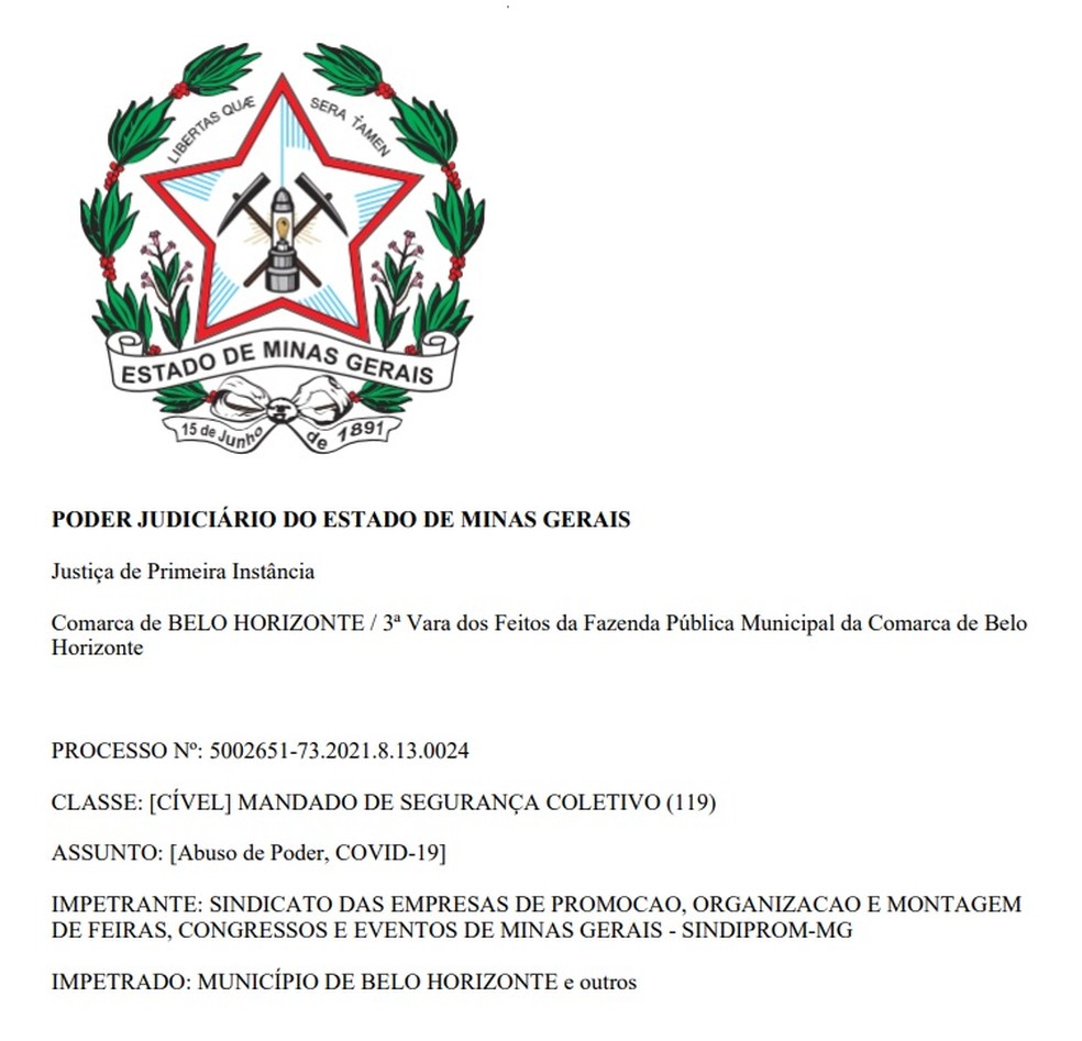 Sindicato aparece como impetrante da ação contra o Município. — Foto: Reprodução