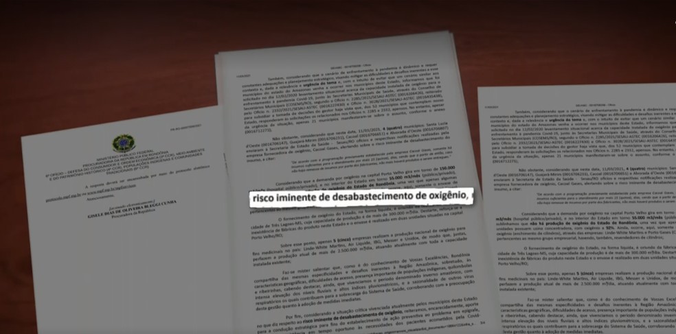 MPF alertou o Governo de Rondônia e o Ministério da Saúde sobre o risco iminente de desabastecimento de oxigênio — Foto: Jornal Hoje/Reprodução