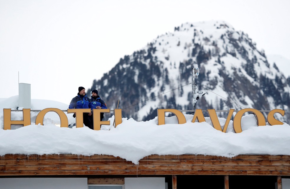 Relatório do FMI foi apresentado em Davos, na Suíça — Foto: Arnd Wiegmann/Reuters