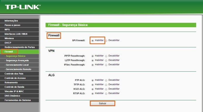Ative o firewall no seu roteador Wi-Fi (Foto: Reprodução/Barbara Mannara)