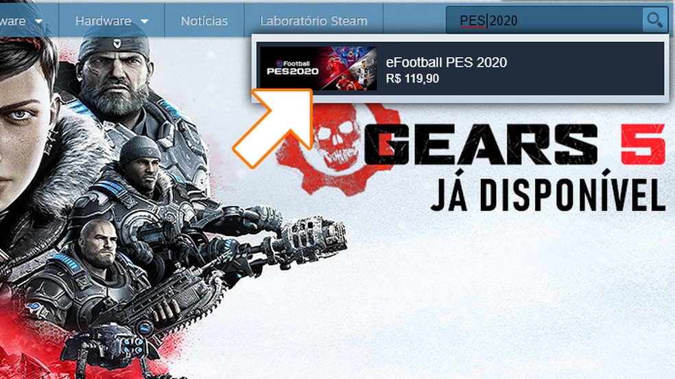 Procure por PES 2020 na loja digital Steam e selecione o game — Foto: Reprodução/Rafael Monteiro