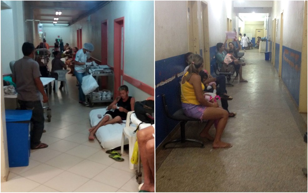 Imagens mostram pacientes e acompanhantes em corredores de hospital e Unidade BÃ¡sica de SaÃºde (UBS) (Foto: John Pacheco/G1; Cassio Albuquerque/ArquivoG1)