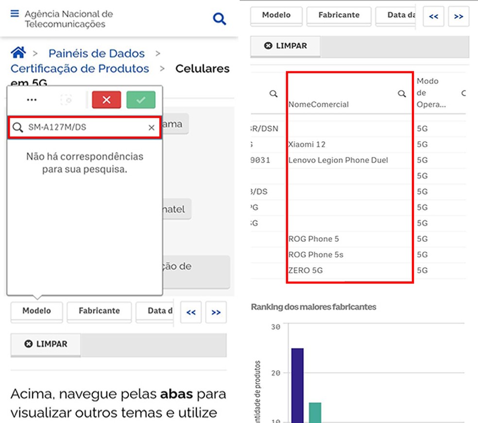 Filtre compatibilidade por modelo e nome comercial no site da Anatel  — Foto: Reprodução/Flávia Fernandes