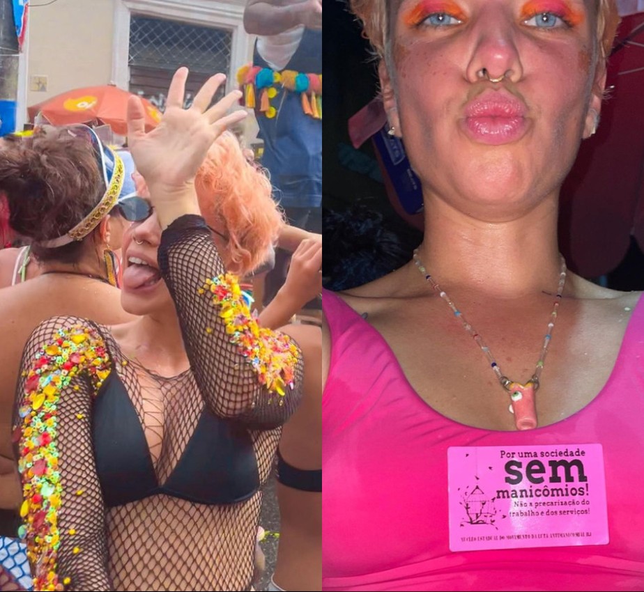 Bruna Linzmeyer protesta e curte em fantasia de Carnaval