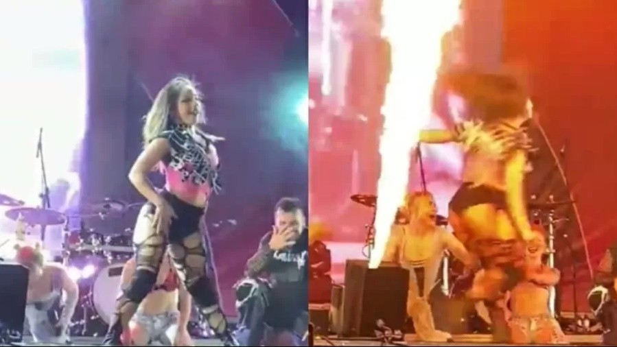 Amanda Araújo, dançarina de Luísa Sonza, teria apagado chamas batendo cabelo (Foto: Reprodução/Twitter)