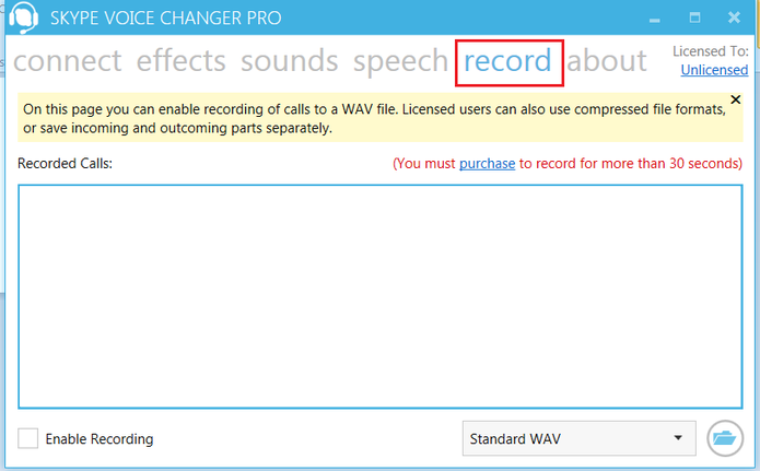 Você também pode gravar suas conversas com o Skype Voice Changer (Foto: Reprodução/Skype Voice Changer)