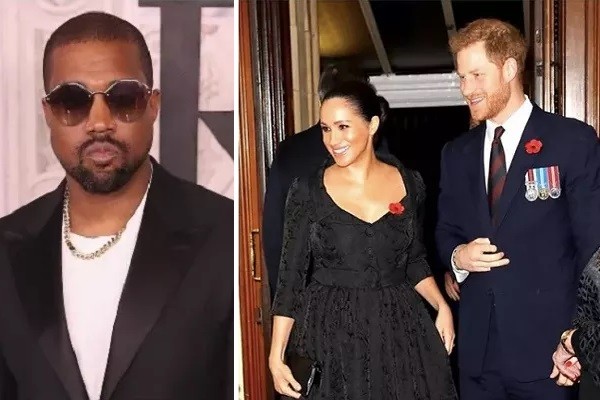 O rapper Kanye West; e o casal real Meghan Markle e Príncipe Harry (Foto: Getty Images)
