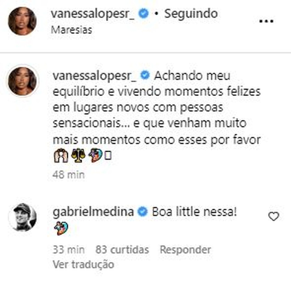 Vanessa Lopes e Gabriel Medina — Foto: Reprodução/Instagram