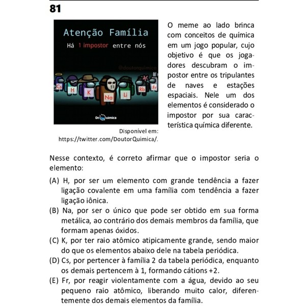 Among Us Aparece Na Fuvest Em Questao De Quimica Veja Pergunta E Gabarito Esports Ge