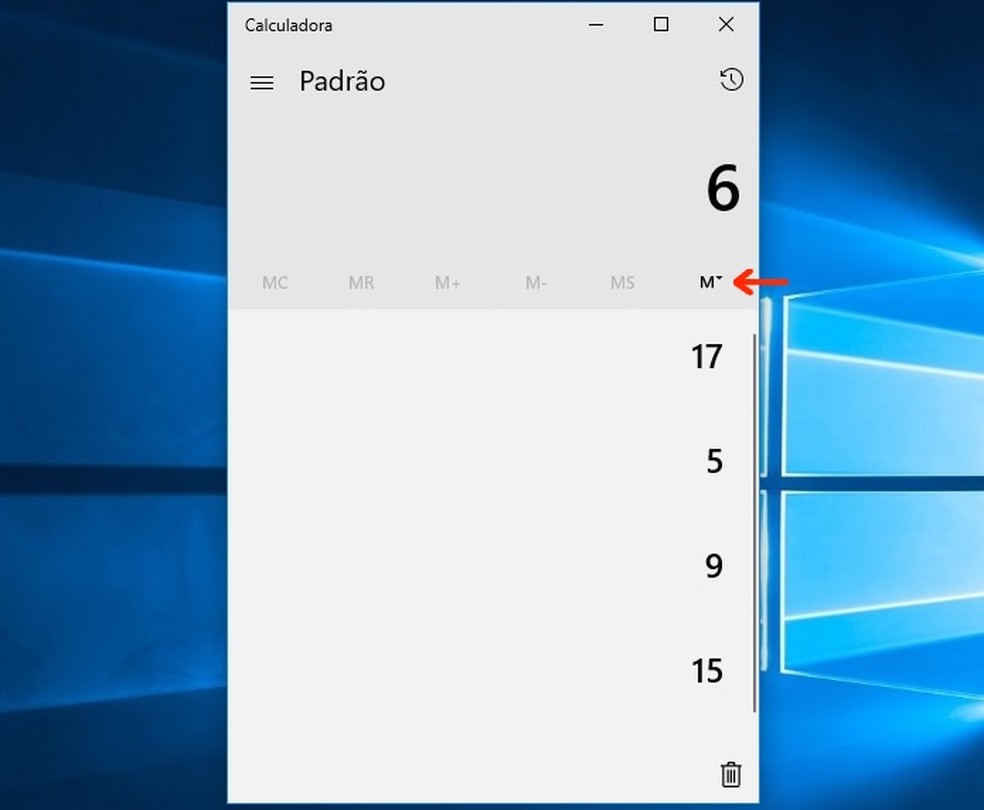 Lista de números salvos na memória da calculadora do Windows 10 — Foto: Reprodução/Raquel Freire
