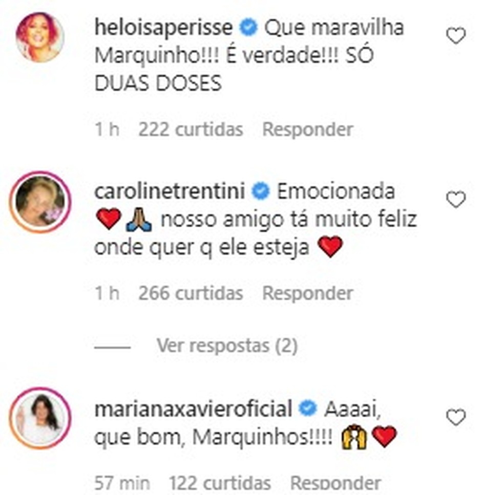 Amigos de Majella comentam em post  — Foto: Reprodução/Instagram