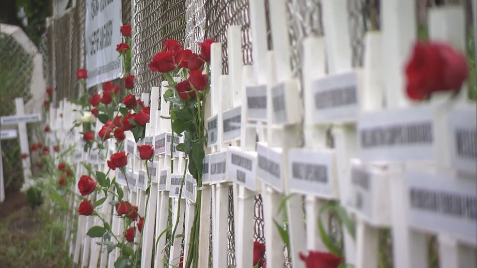 1 ano após rompimento de barragem da Vale, vítimas são homenageadas em Brumadinho — Foto: Reprodução/TV Globo 