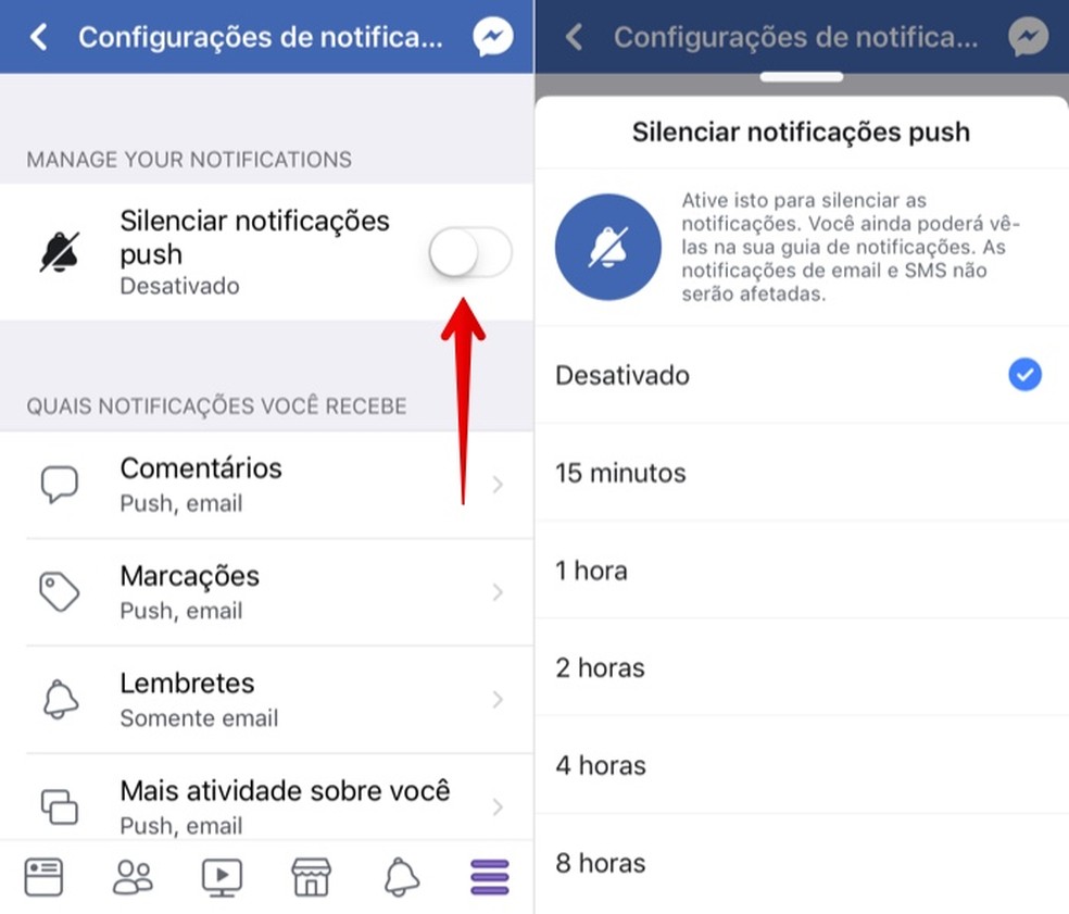 Silencie temporariamente as notificações do Facebook — Foto: Reprodução/Helito Beggiora