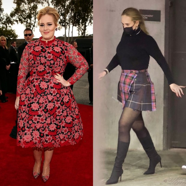 Adele: em 2013 e atualmente (Foto: Getty Images e The Grosby Group)