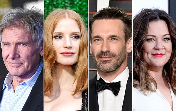 Harrison Ford, Jessica Chastain, Jon Hamm e Melissa McCarthy só se tornaram famosos depois dos 30 (Foto: Getty Images)