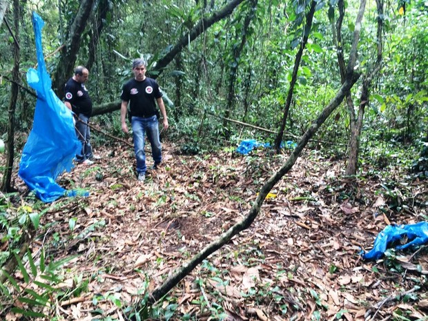 Corpos foram encontrados em uma área de mangue, na altura da região conhecida como Ilha Bela, em Cubatão (Foto: Luiz Linna/G1)