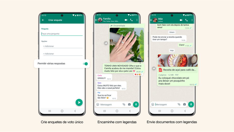 WhatsApp agora permite encaminhar fotos, vídeos e PDFs com legenda; veja como usar  — Foto: Divulgação/WhasApp