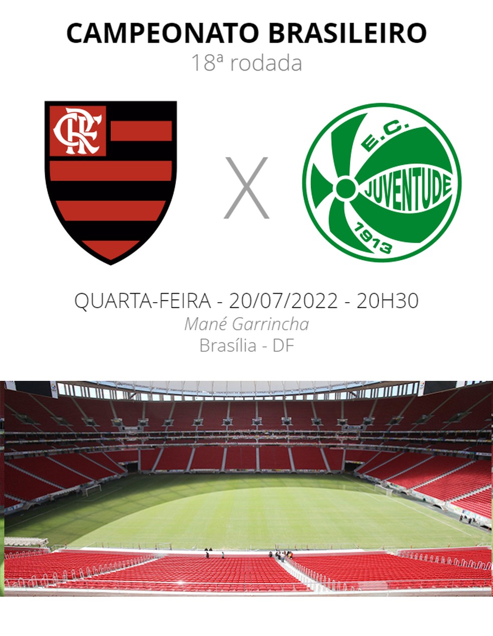 Flamengo e Juventude se enfrentam nesta quarta, em Brasília — Foto: ge