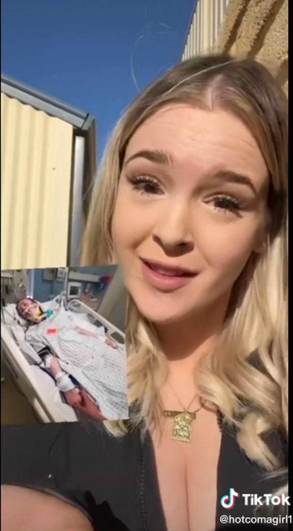 A australiana Brie Duval ficou três meses em coma no Canadá e descobriu ao acordar que seu noivo já estava com uma namorada nova — Foto: TikTok @hotcomagirl1 / Reprodução