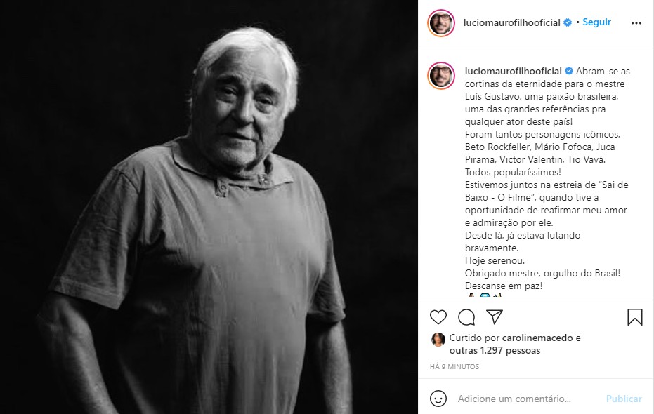 Lúcio Mauro Filho posta homenagem a Luís Gustavo (Foto: Reprodução Instagram)