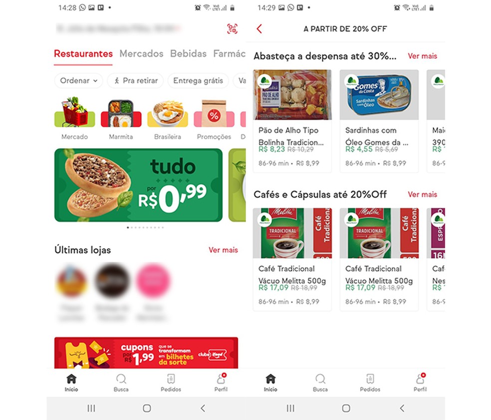 iFood oferece cupons de desconto para economizar em compras de mercado — Foto: Reprodução/Marcela Franco
