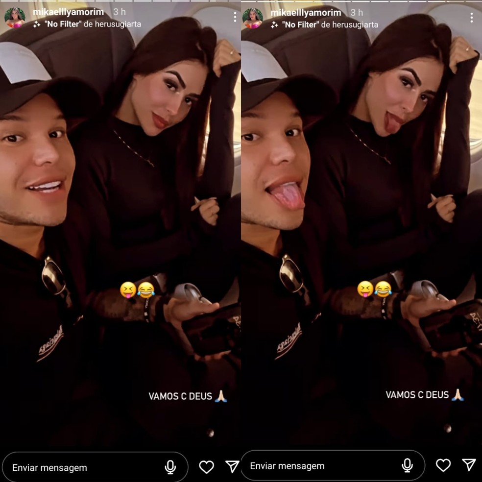 Tierry e a namorada, Mikaely Amorim, durante voo  Foto: Instagram