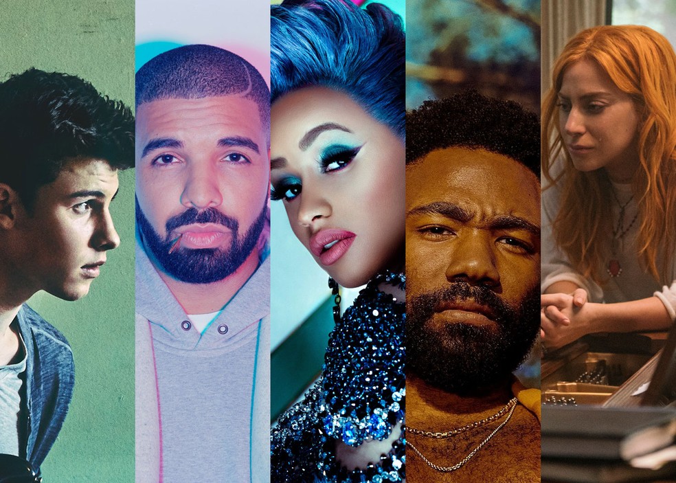 Shawn Mendes, Drake, Cardi B, Childish Gambino e Lady Gaga concorrem ao Grammy — Foto: Divulgação