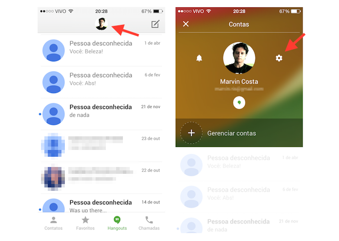 Acessando as configurações do Hangouts para Android (Foto: Reprodução/Marvin Costa)