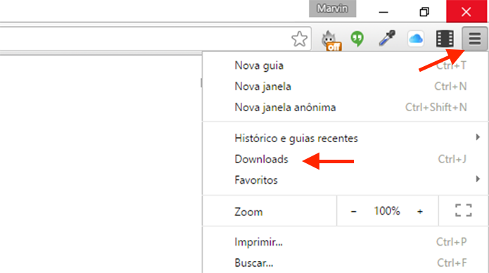 Acessando a página de arquivos baixados do Google Chrome (Foto: Reprodução/Marvin Costa)