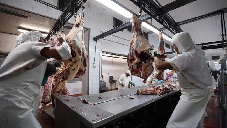 Carne bovina em frigorífico em San Fernando, Argentina (Foto: REUTERS/Marcos Brindicci)