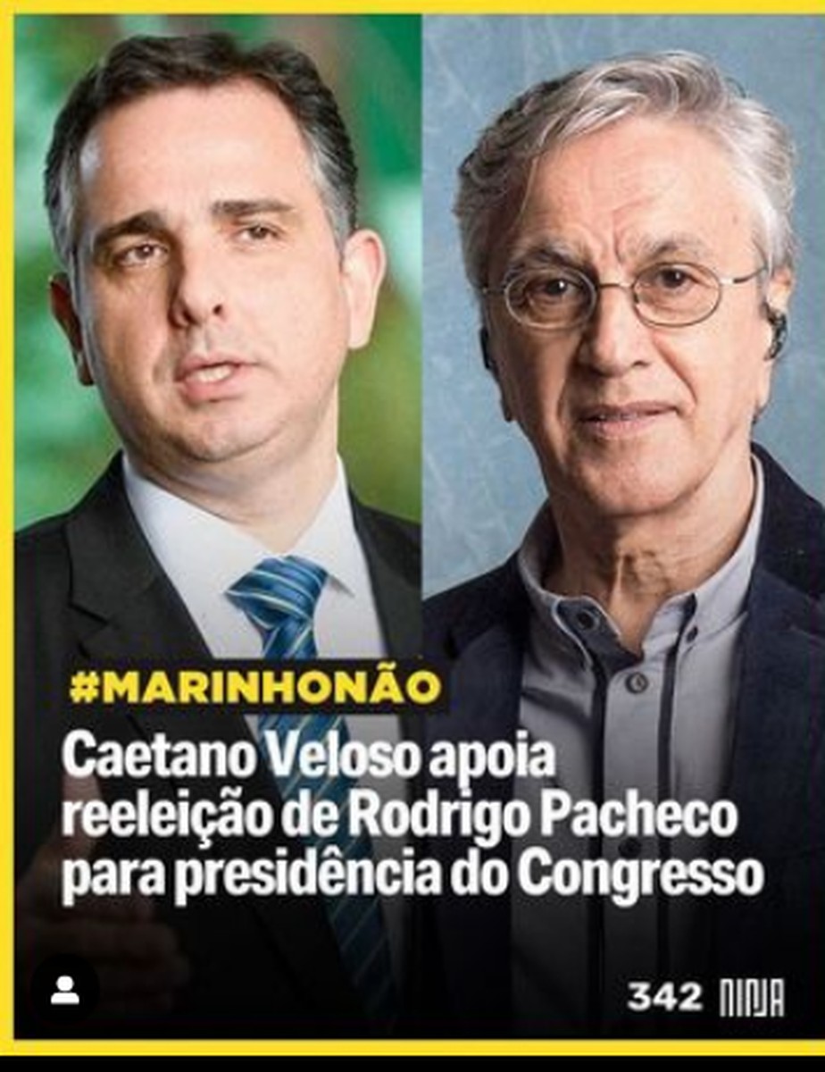 Caetano Veloso, Mídia Ninja e coletivo 342 artes endossam reeleição de Pacheco
