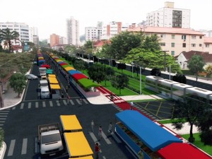 Prefeitura de Santos divulga traçado do VLT na Avenida Francisco Glicério (Foto: Reprodução/TV Tribuna)