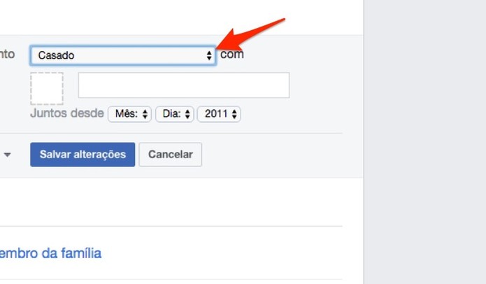Ação para visualizar opções para status de relacionamento em um perfil do Facebook (Foto: Reprodução/Marvin Costa) Ação para visualizar opções para status de relacionamento em um perfil do Facebook (Foto: Reprodução/Marvin Costa)