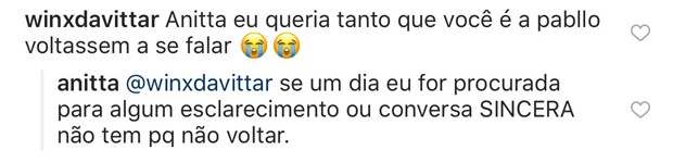 Anitta respondeu comentário deixado por fã de Pabllo Vittar (Foto: Reprodução/Instagram)