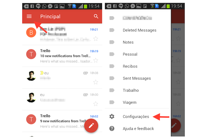 Acessando as configura??es do aplicativo do Gmail no Android (Foto: Reprodu??o/Marvin Costa)