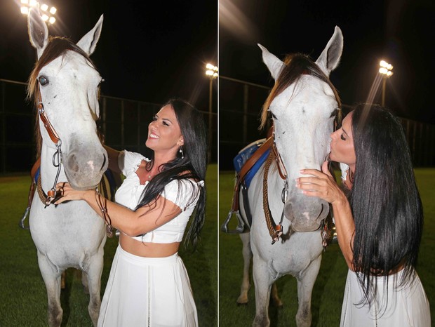 Graciele Lacerda ganha cavalo e festa surpresa de Zezé Di Camargo (Foto: Larissa Peixoto/Divulgação)