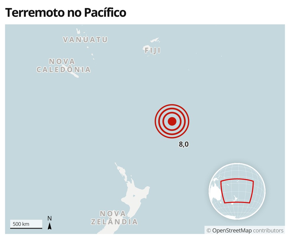 Terremoto no sul do Pacífico em 4 de março de 2021 — Foto: G1 Mundo
