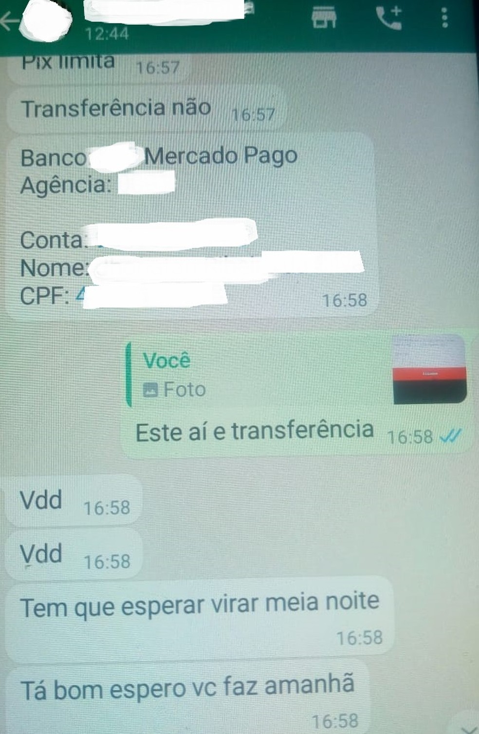 Mulher recebe dados do golpista para fazer depósito do dinheiro — Foto: arquivo pessoal