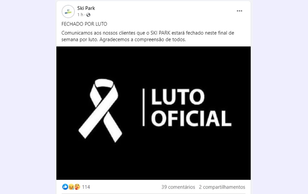 Parque decretou luto após acidente em São Roque — Foto: Facebook/Reprodução