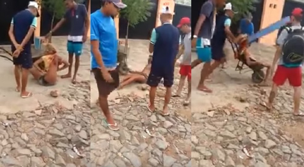 Cinco pessoas aparecem no vídeo que registrou a travesti Dandara dos Santos sendo agredida (Foto: Reprodução/Youtube)