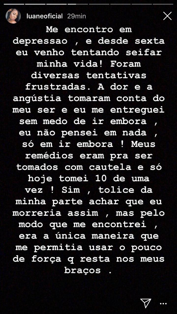 Luane Dias desabafa no Instagram Stories (Foto: Reprodução/Instagram)