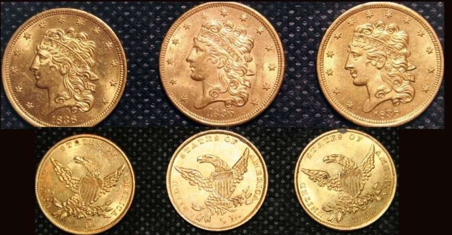 Moedas de ouro da US Mint, em Dahlonega, Geórgia, cunhadas em 1838 e muito procuradas por colecionadores e arqueólogos  (Foto: Divulgação/ Blue Water Ventures International)