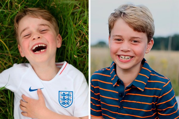 Príncipe George com a camisa da seleção inglesa e no retrato oficial de seu aniversário de 8 anos (Foto: Reprodução instagram)