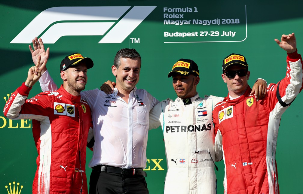 Vettel, Hamilton e Bottas foram os trÃªs primeiros na Hungria (Foto: Reuters)