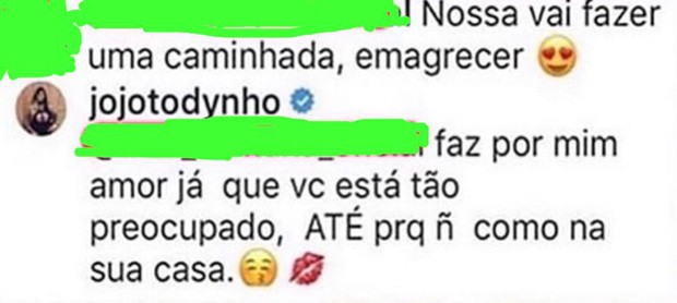 Jojo Todynho rebate seguidor que a chamou de gorda (Foto: Reprodução/Instagram)