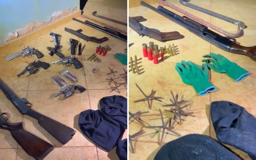 Armas apreendidas durante tiroteio com a PM que terminou com 7 suspeitos mortos em Goiás — Foto: Divulgação/Polícia Militar