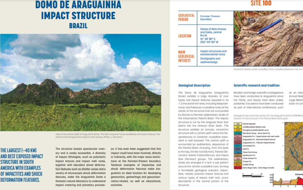 Domo de Araguainha, que foi formado por queda de asteroide em Goiás, é reconhecido em lista internacional — Foto: Reprodução/International Union of Geological Sciences