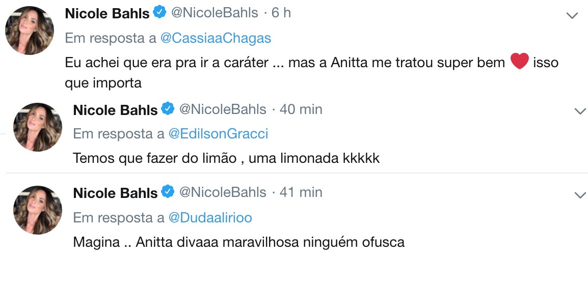 Nicole Bahls responde fãs sobre gafe em festa de Anitta (Foto: Reprodução/Twitter)